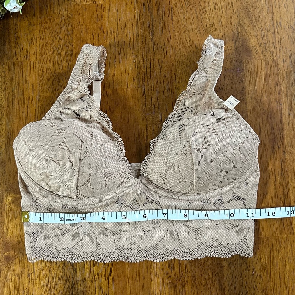 Victorias Secret PINK Lace Lightly-Lined Longline Bralette | Women XS | Nude - Picture 5 of 7